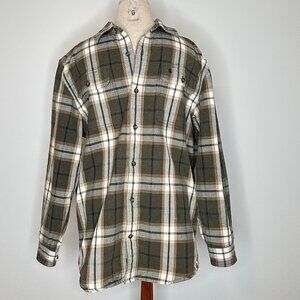 Carhartt Men's Heavyweight 100% Cotton Brown and Tan Plaid Button Down Size M